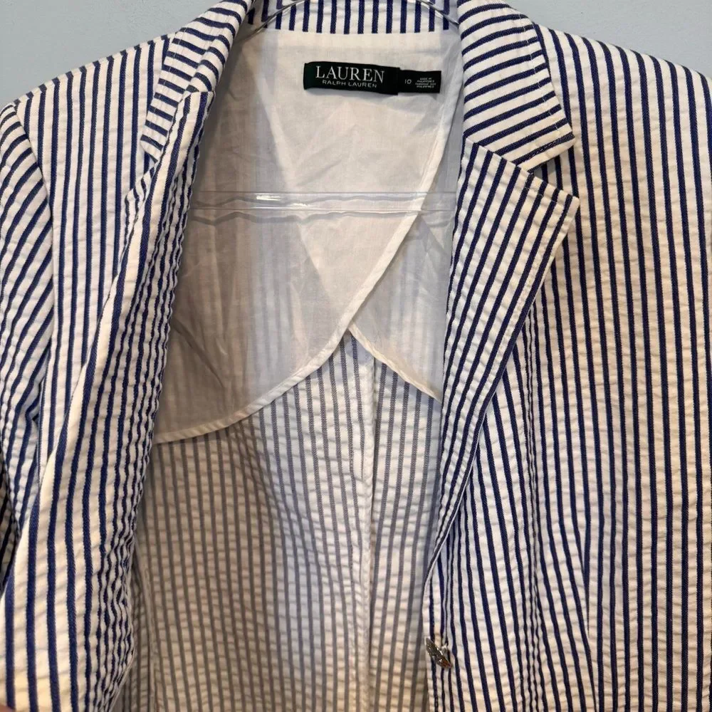 Lauren Ralph Lauren Seersucker Cotton Blazer Size 10 - Picture 5 of 8